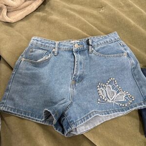 Forever 21 Blue Jean Shorts with Embroidered Butterfly